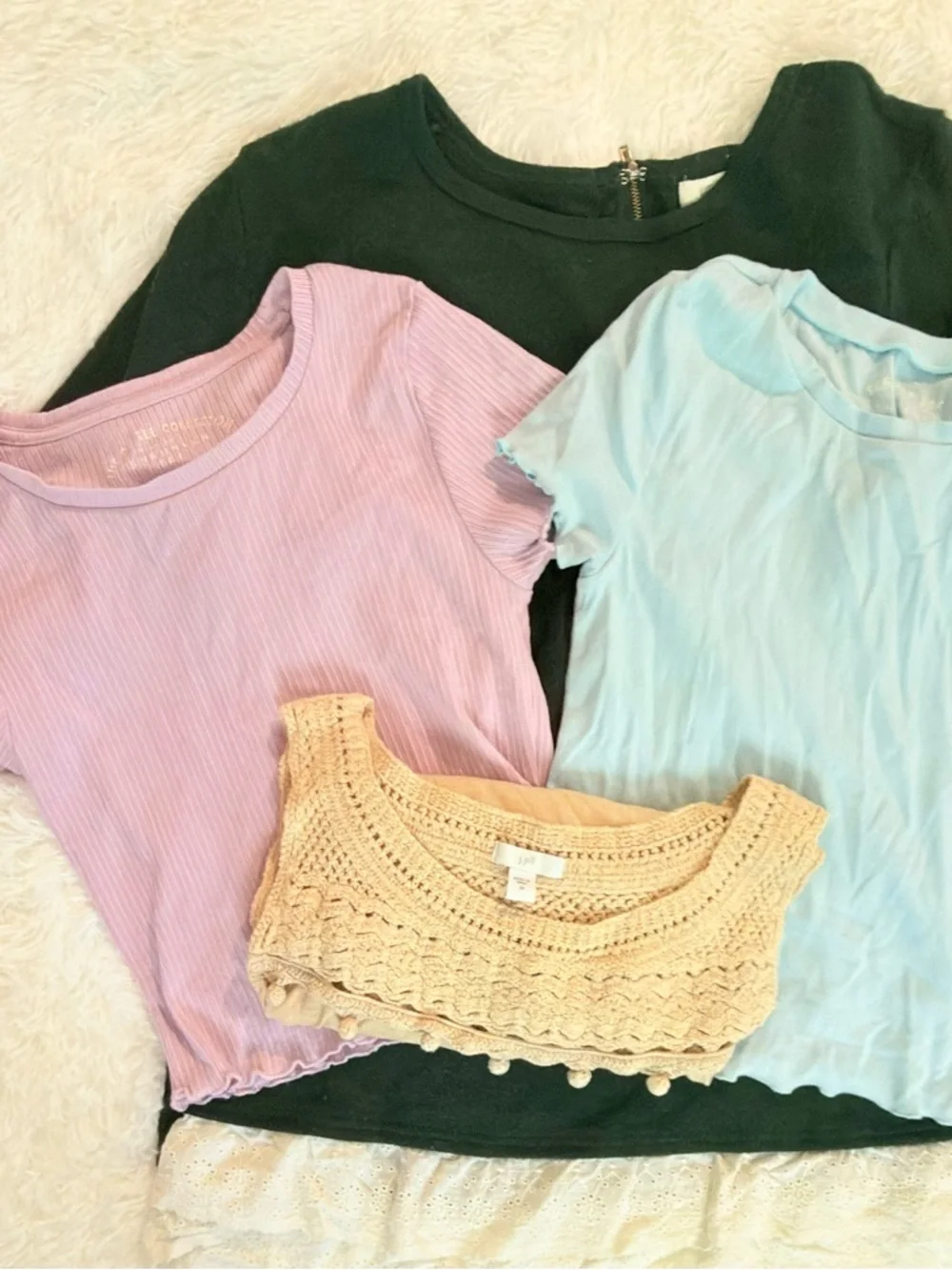 Bundle 4 Women’s Tops Sz M: J. Jill Crochet Tank, Umgee, Ribbed Tees - Mixed